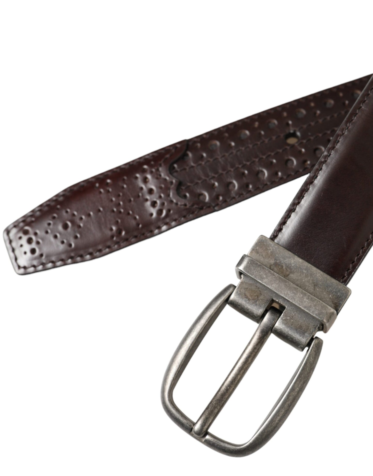 Dolce & Gabbana donkerbruine geperforeerde leren riem met metalen gesp voor heren