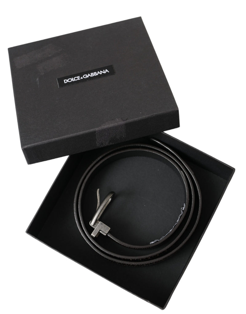 Ceinture Dolce &amp; Gabbana en cuir perforé marron foncé avec boucle en métal pour homme