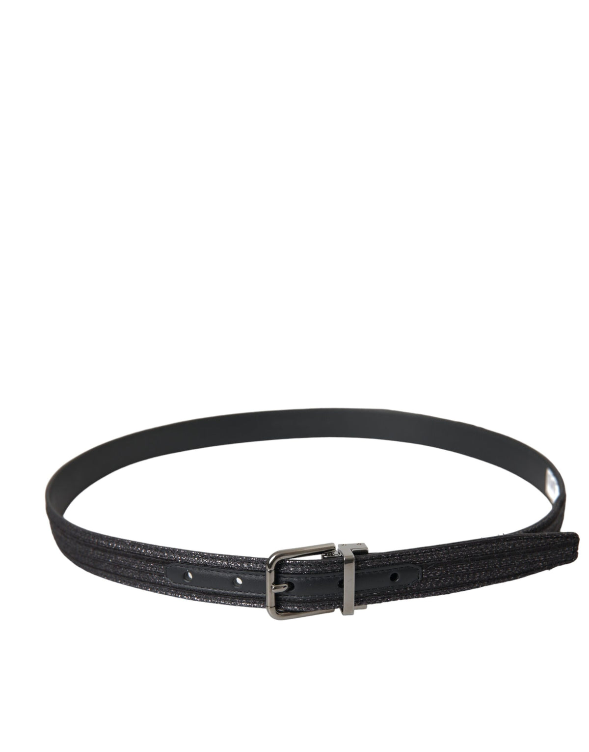 Ceinture Dolce &amp; Gabbana à rayures jacquard noires et boucle en métal argenté