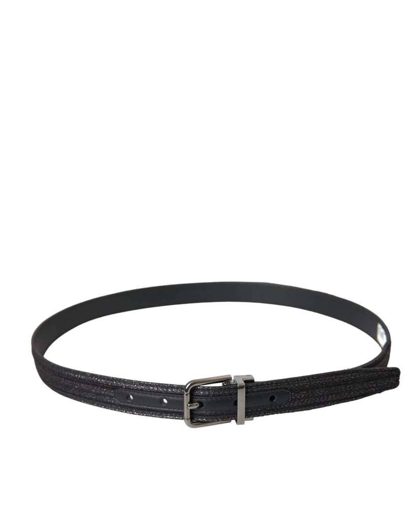 Ceinture Dolce &amp; Gabbana à rayures jacquard noires et boucle en métal argenté