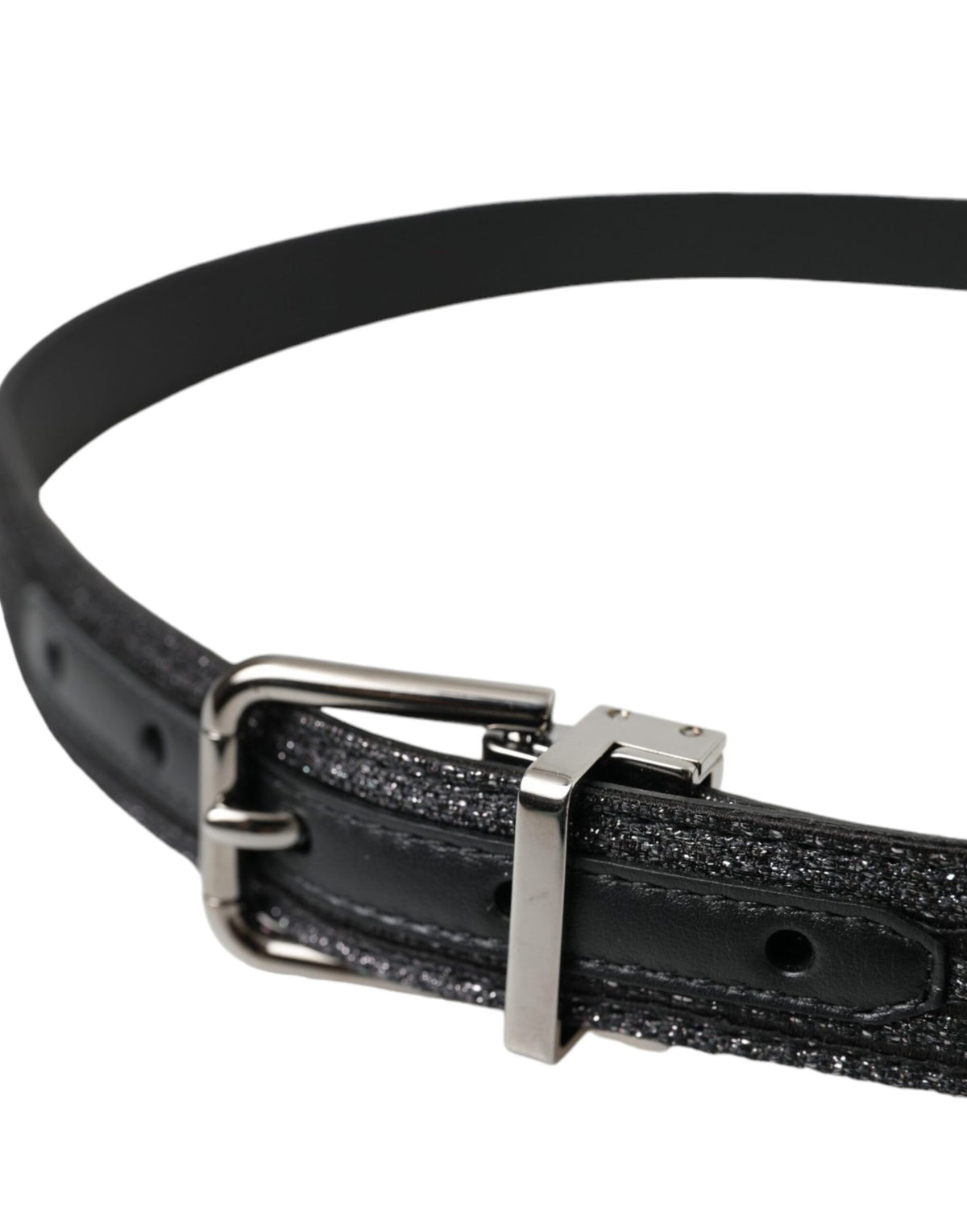 Ceinture Dolce &amp; Gabbana à rayures jacquard noires et boucle en métal argenté