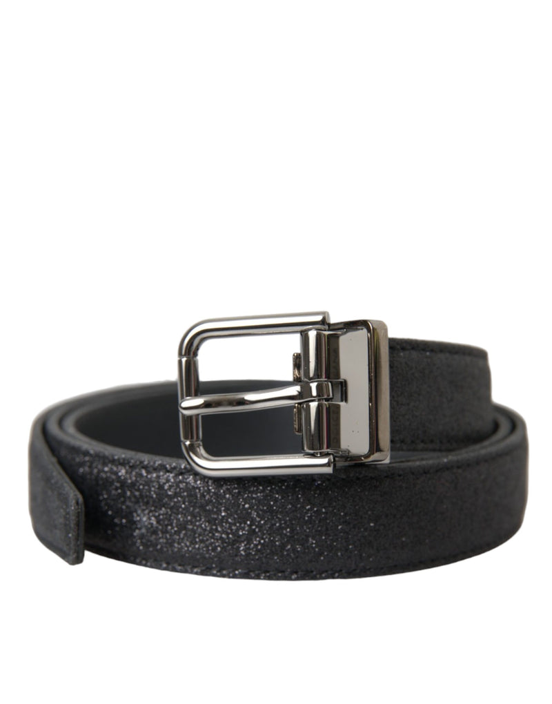 Ceinture en cuir pailleté noir Dolce & Gabbana avec boucle argentée