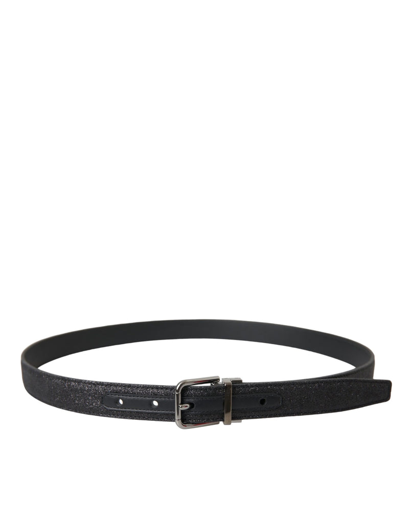 Ceinture en cuir pailleté noir Dolce & Gabbana avec boucle argentée
