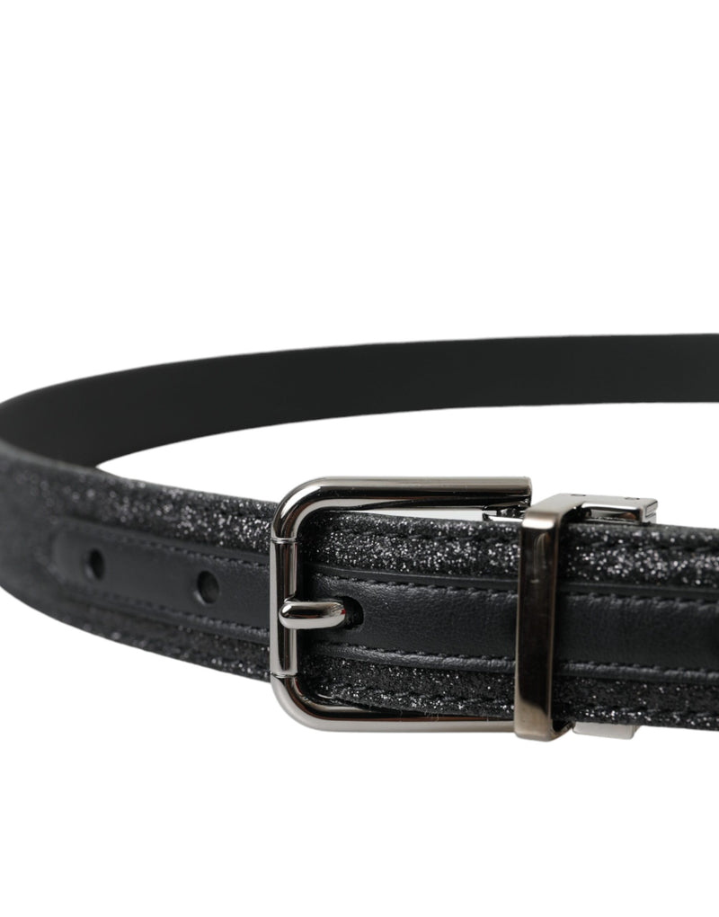 Ceinture en cuir pailleté noir Dolce & Gabbana avec boucle argentée