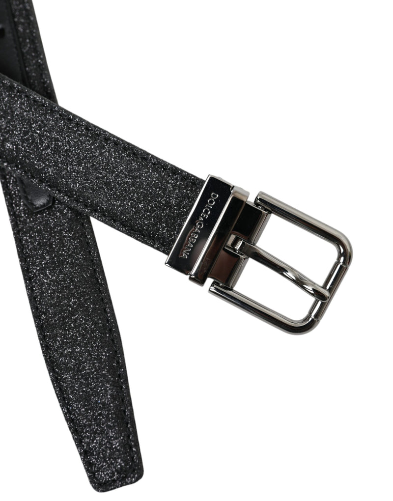 Ceinture en cuir pailleté noir Dolce & Gabbana avec boucle argentée