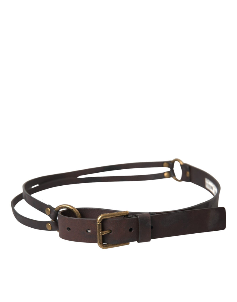 Dolce & Gabbana Dark Brown Leather Belt with Gold Metal Buckle