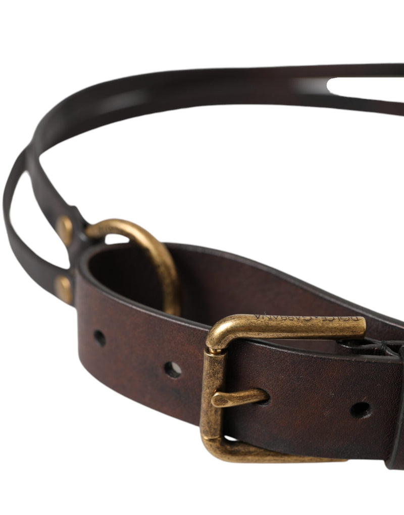 Dolce & Gabbana Dark Brown Leather Belt with Gold Metal Buckle