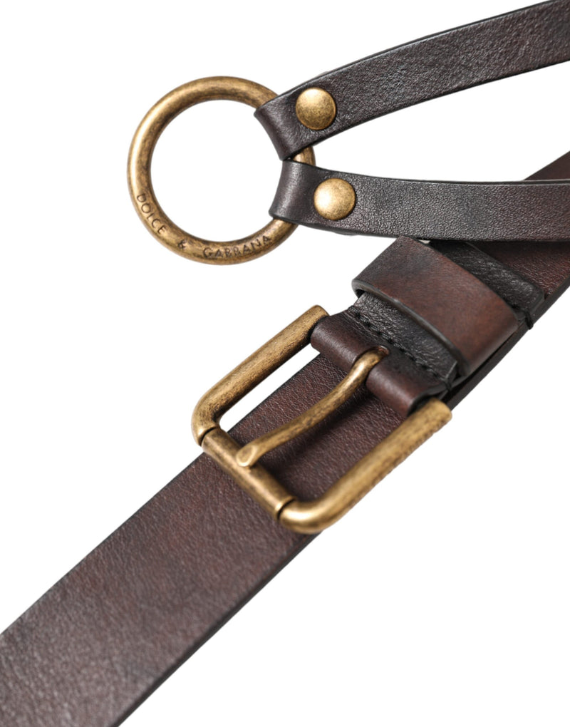 Dolce & Gabbana Dark Brown Leather Belt with Gold Metal Buckle