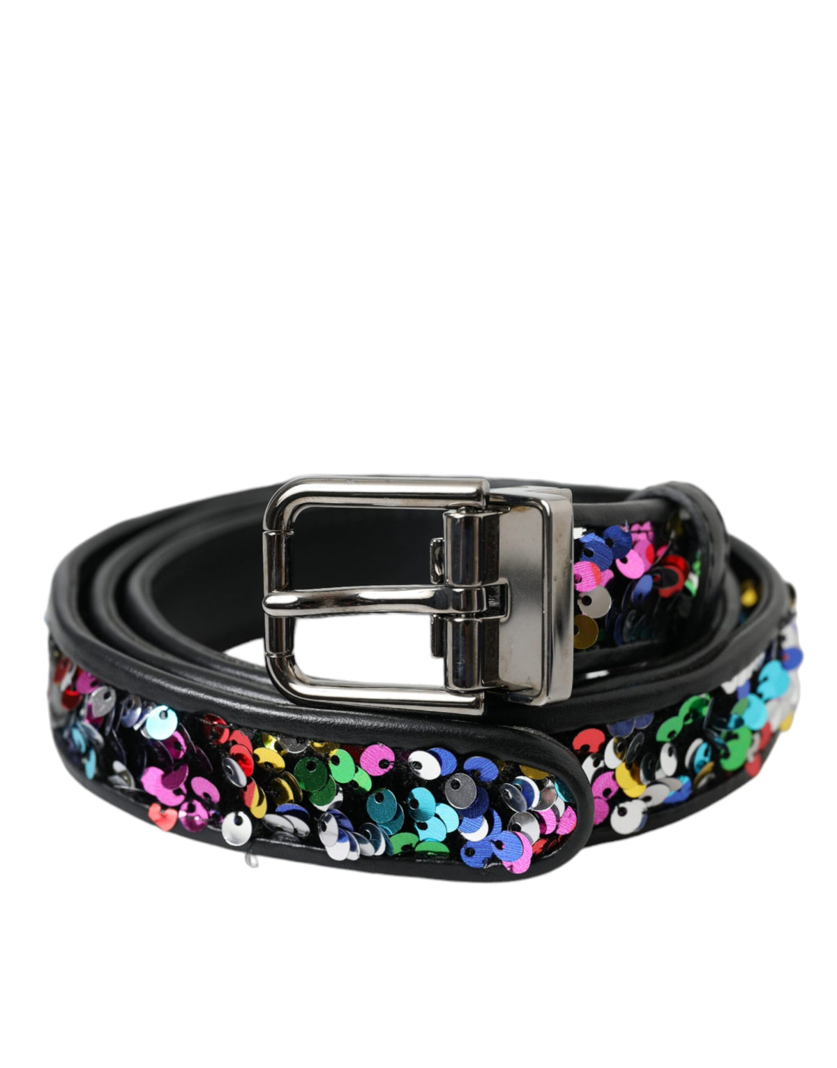 Dolce & Gabbana Ceinture Femme Noire à Paillettes et Boucle Métallique