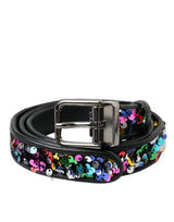 Dolce & Gabbana Ceinture Femme Noire à Paillettes et Boucle Métallique
