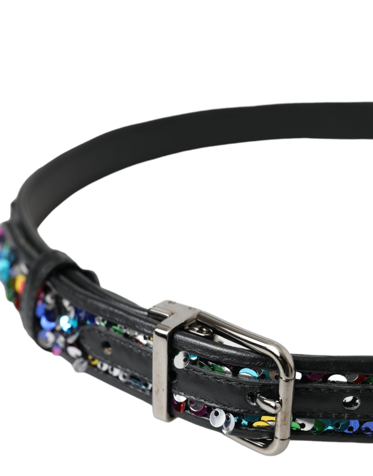 Dolce & Gabbana Ceinture Femme Noire à Paillettes et Boucle Métallique