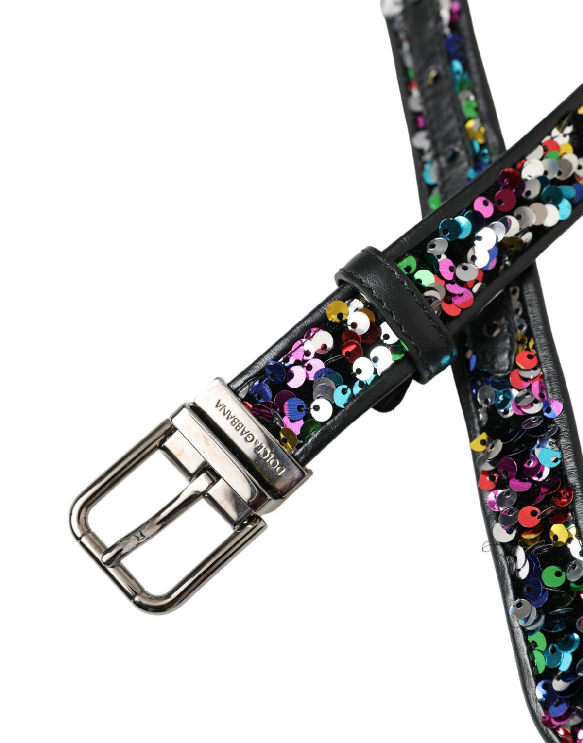 Dolce & Gabbana Ceinture Femme Noire à Paillettes et Boucle Métallique