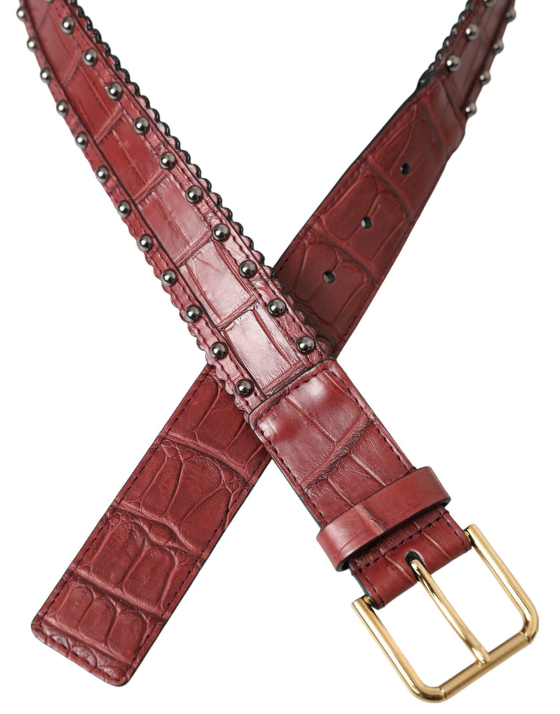 Dolce & Gabbana Ceinture en Cuir d'Alligator Marron avec Boucle Métallique