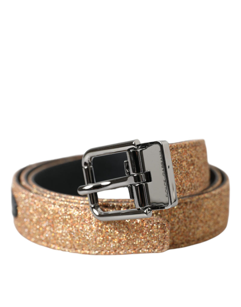 Dolce & Gabbana Ceinture en Cuir Glitter Doré avec Boucle Métallique Argentée