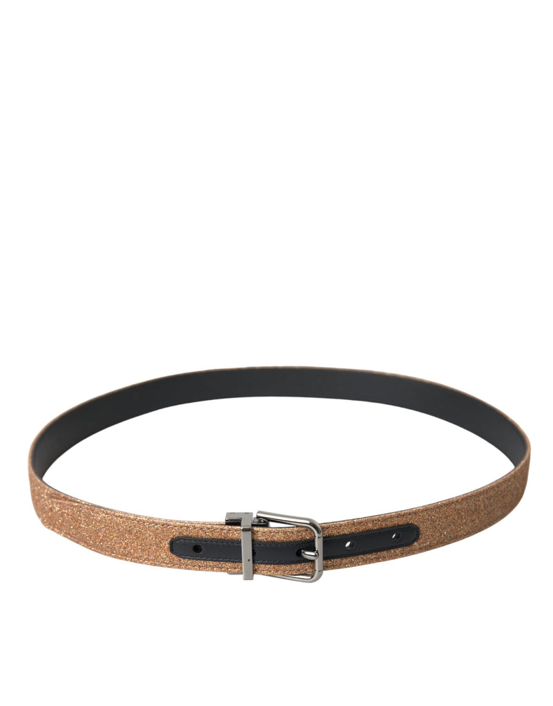 Dolce & Gabbana Ceinture en Cuir Glitter Doré avec Boucle Métallique Argentée