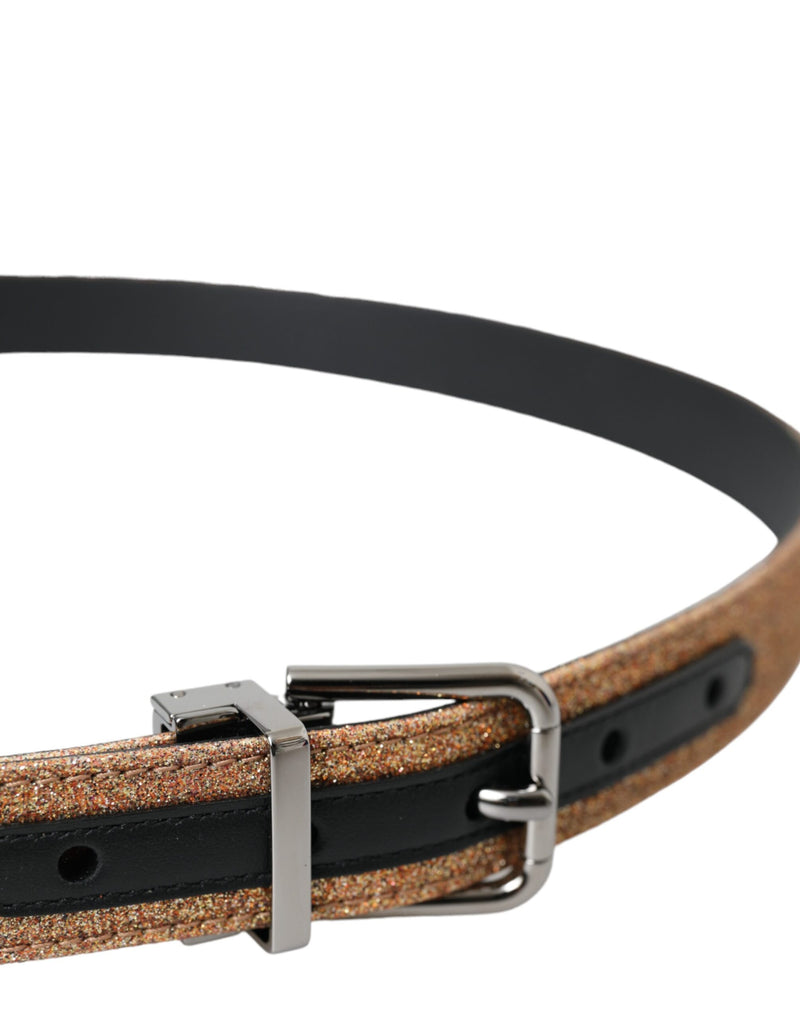 Dolce & Gabbana Ceinture en Cuir Glitter Doré avec Boucle Métallique Argentée