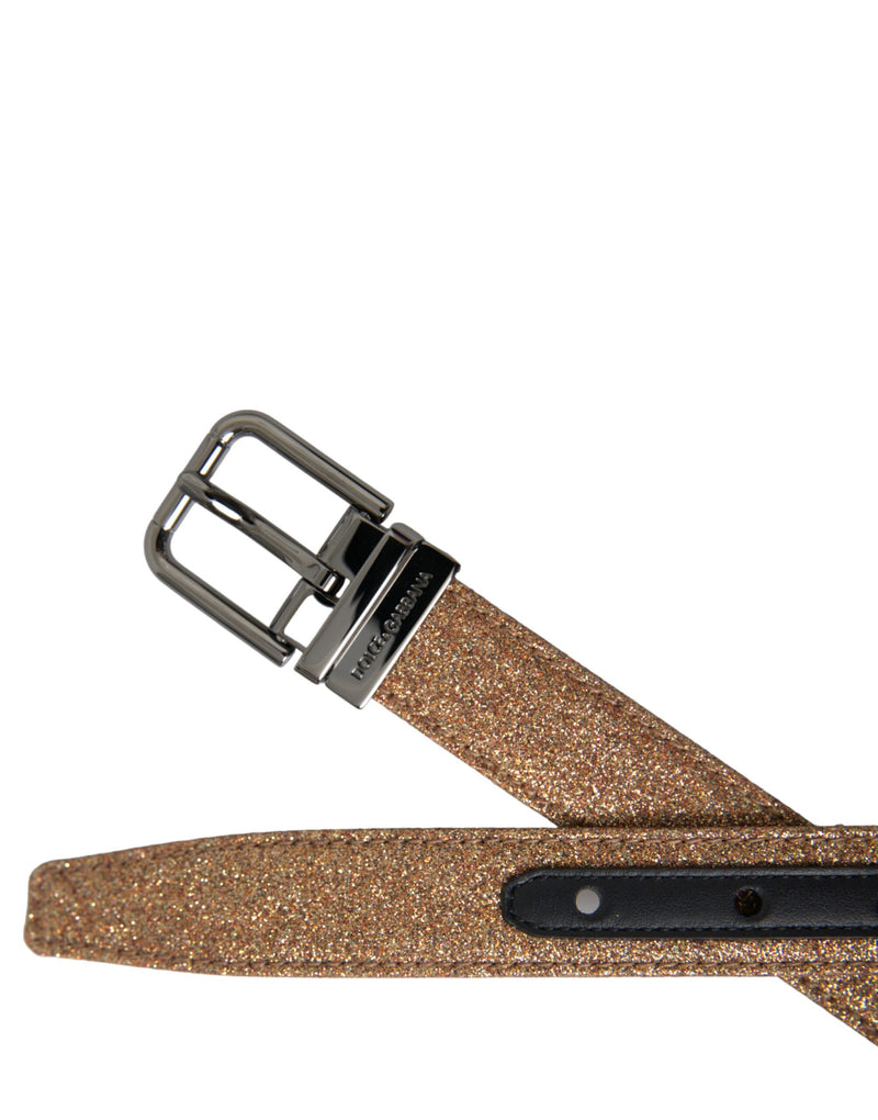 Dolce & Gabbana Ceinture en Cuir Glitter Doré avec Boucle Métallique Argentée