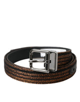 Ceinture Dolce & Gabbana en Jacquard Doré avec Boucle Métallique Argentée