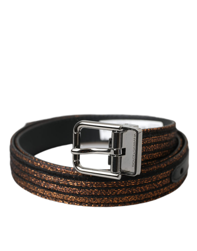 Ceinture Dolce & Gabbana en Jacquard Doré avec Boucle Métallique Argentée
