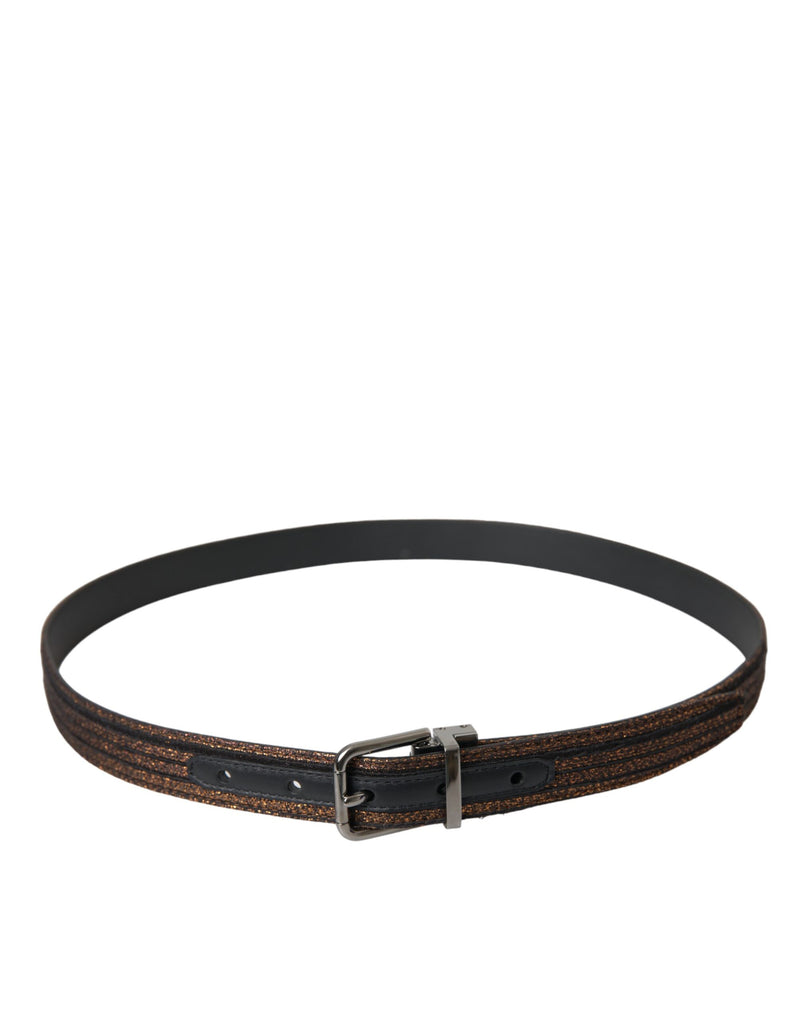 Ceinture Dolce & Gabbana en Jacquard Doré avec Boucle Métallique Argentée
