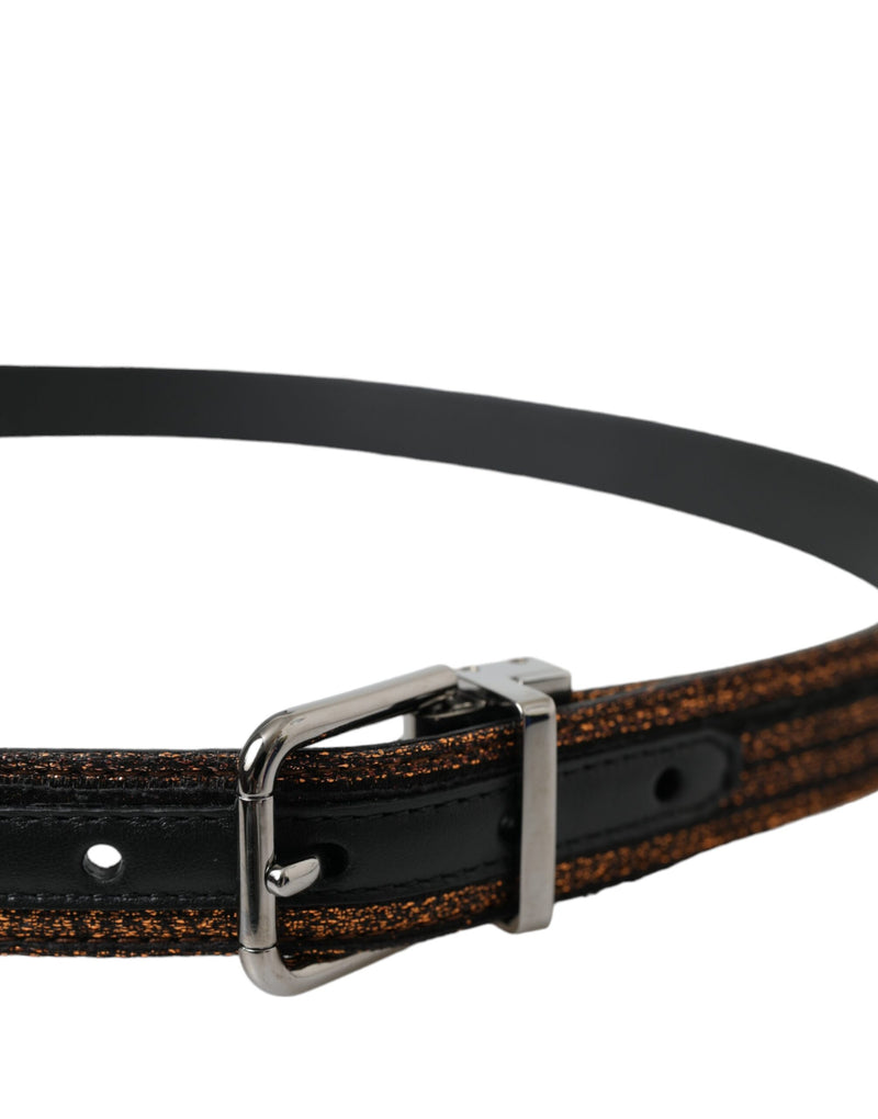 Ceinture Dolce & Gabbana en Jacquard Doré avec Boucle Métallique Argentée