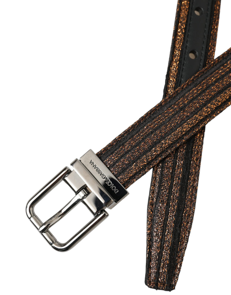 Ceinture Dolce & Gabbana en Jacquard Doré avec Boucle Métallique Argentée