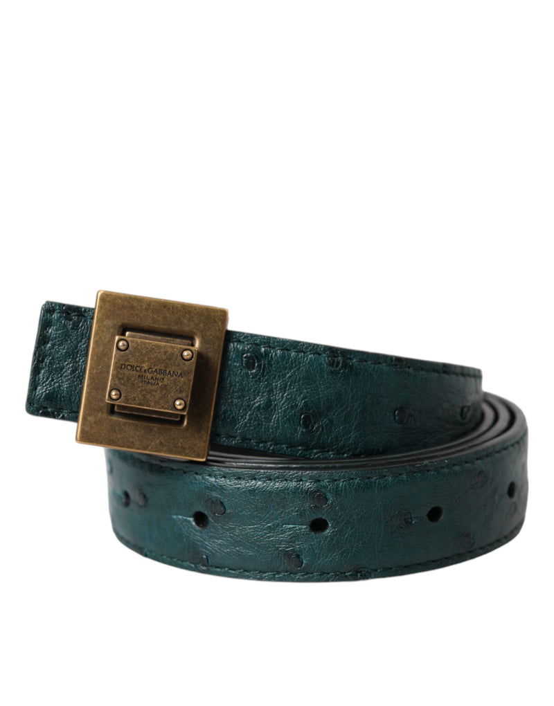 Dolce & Gabbana Ceinture en Cuir Vert Foncé avec Boucle Métallique