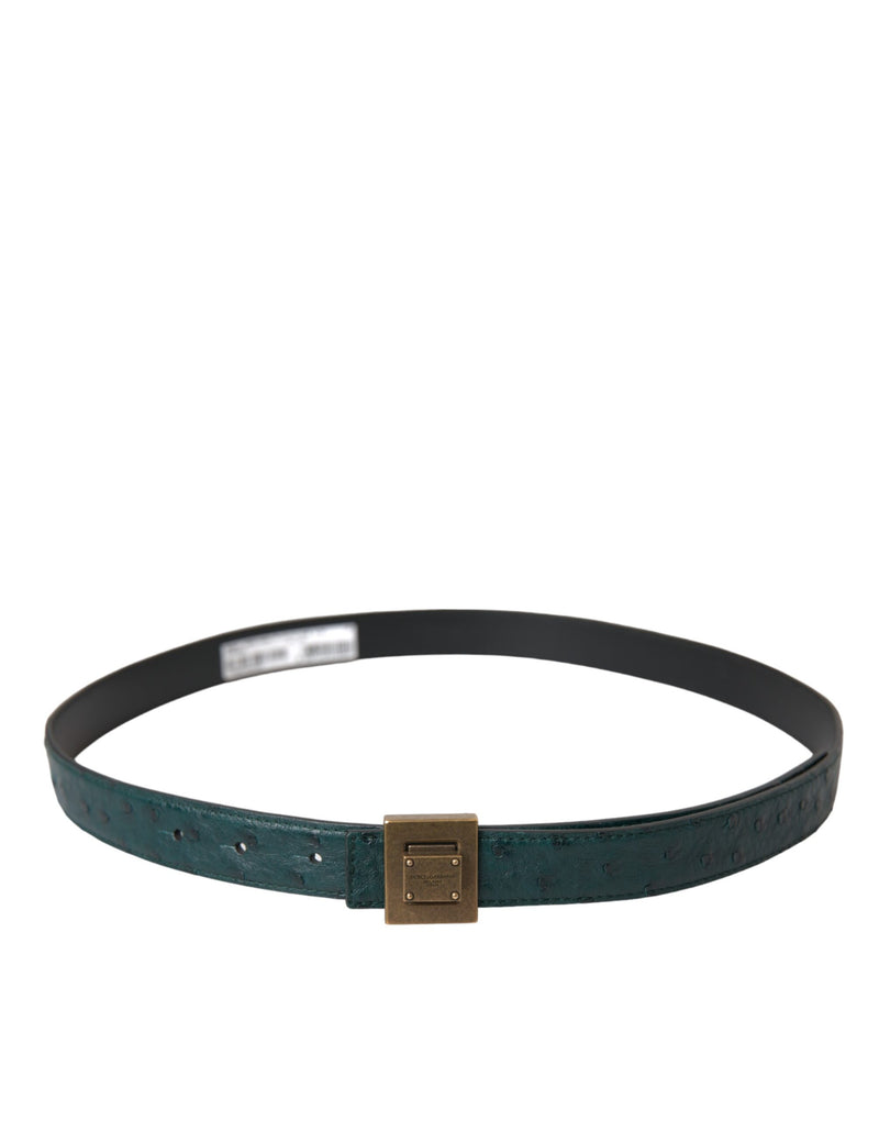 Dolce & Gabbana Ceinture en Cuir Vert Foncé avec Boucle Métallique
