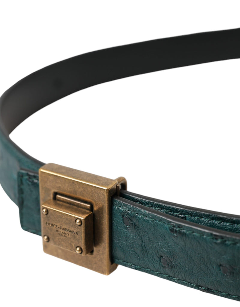 Dolce & Gabbana Ceinture en Cuir Vert Foncé avec Boucle Métallique