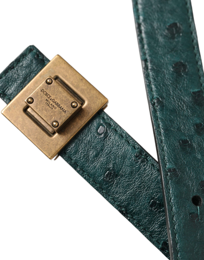 Dolce & Gabbana Ceinture en Cuir Vert Foncé avec Boucle Métallique