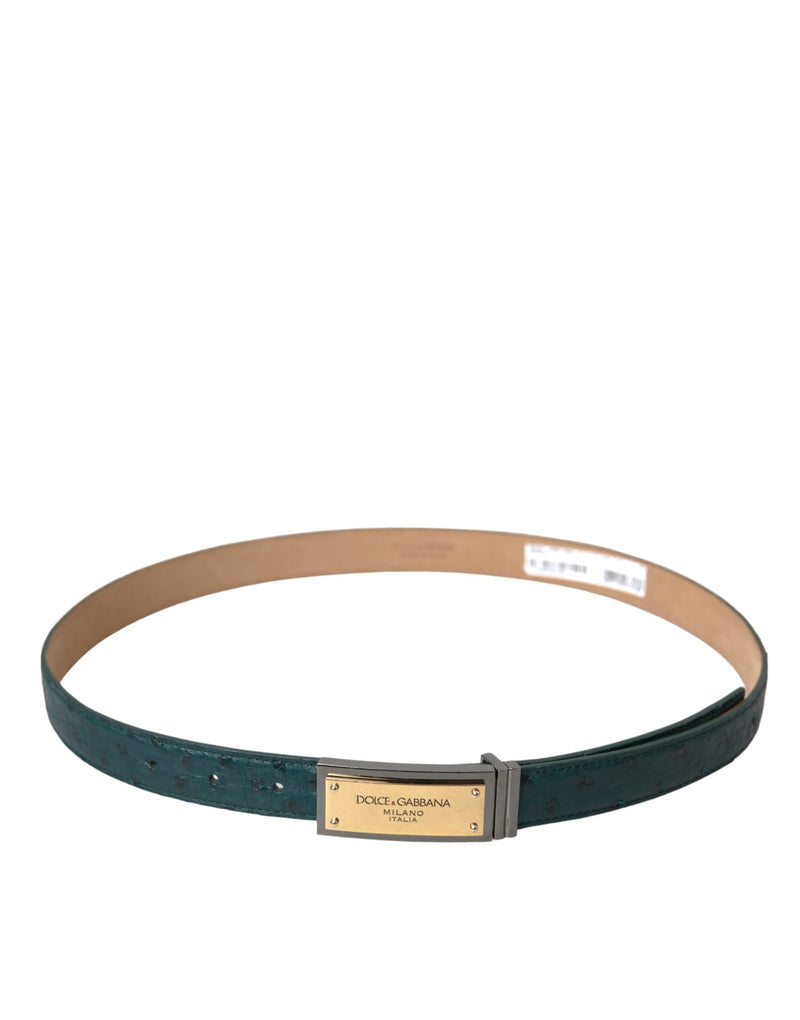 Dolce & Gabbana Ceinture en Cuir Vert avec Boucle Logo Dorée