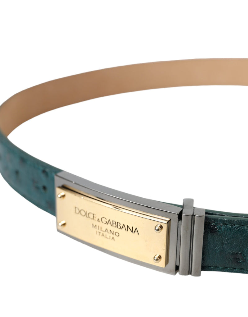 Dolce & Gabbana Ceinture en Cuir Vert avec Boucle Logo Dorée