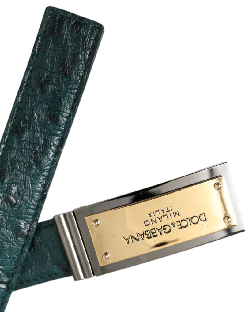 Dolce & Gabbana Ceinture en Cuir Vert avec Boucle Logo Dorée