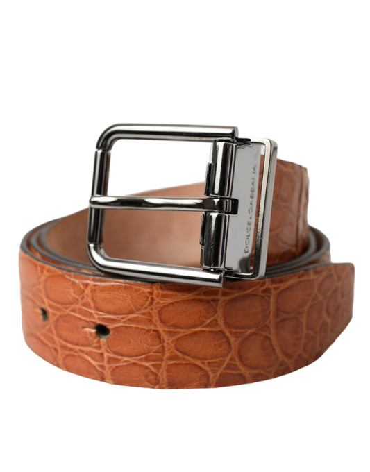 Dolce & Gabbana Bruine Exotische Lederen Zilveren Metalen Gesp Riem