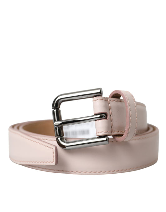 Dolce & Gabbana lichtroze leren riem met zilveren metalen gesp