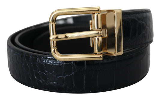 Dolce & Gabbana Zwarte Exotische Lederen Riem met Gouden Metalen Gesp