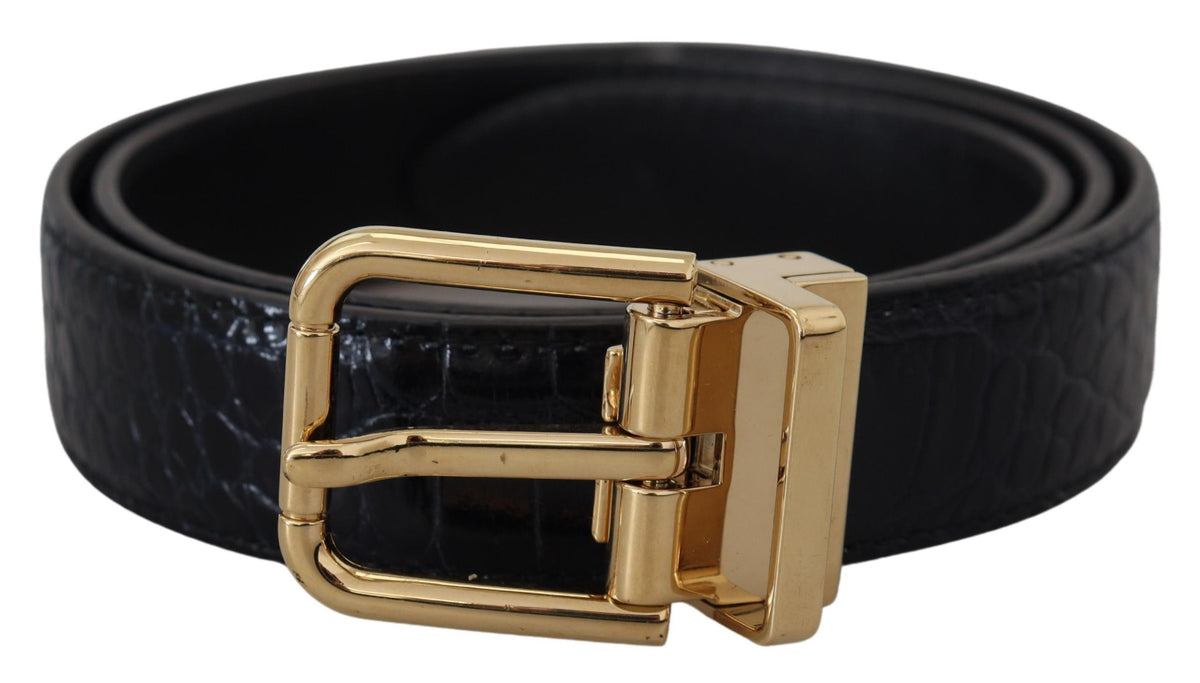 Dolce & Gabbana Ceinture en Cuir Exotique Noir avec Boucle en Métal Doré