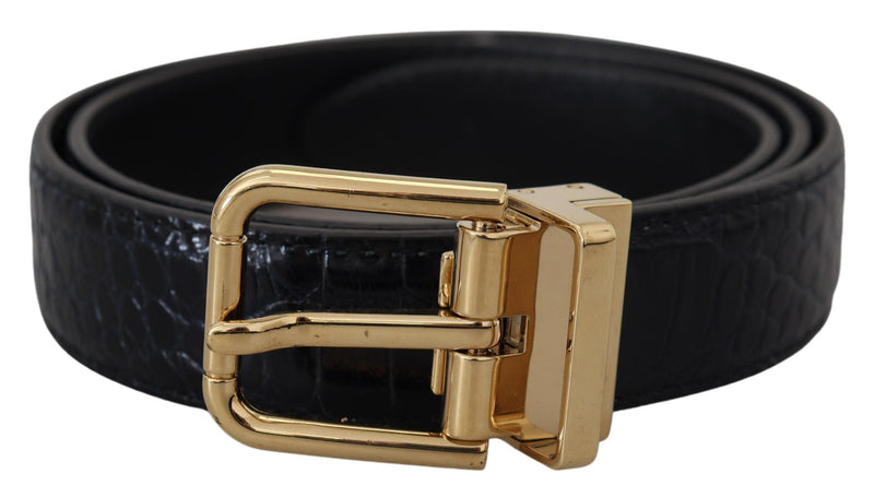 Dolce & Gabbana Ceinture en Cuir Exotique Noir avec Boucle en Métal Doré