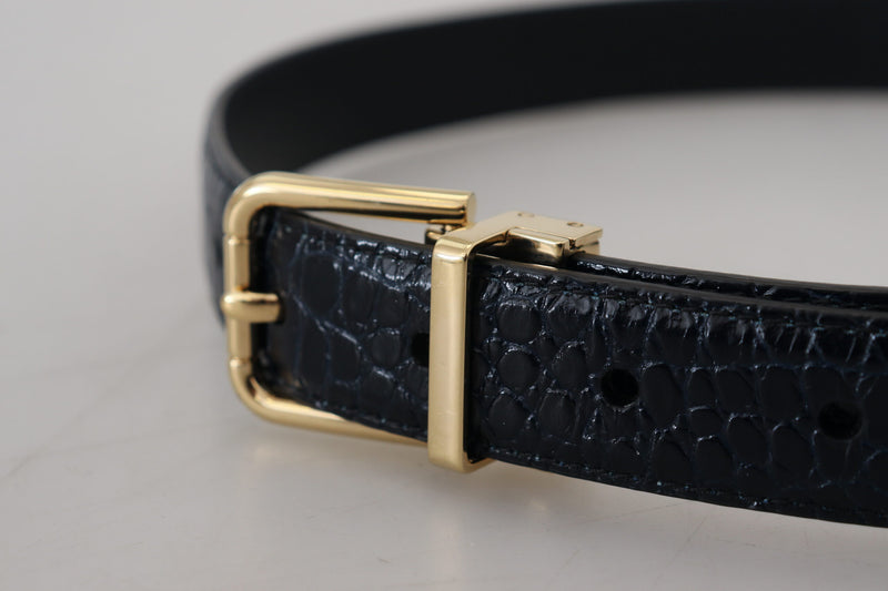 Dolce & Gabbana Ceinture en Cuir Exotique Noir avec Boucle en Métal Doré