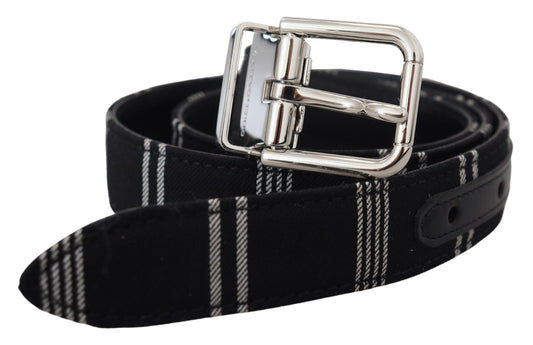 Dolce & Gabbana Zwart Wit Katoenen Metalen Zilveren Gesp Riem