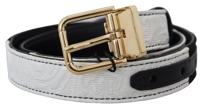 Dolce & Gabbana Ceinture Patchwork Noir Blanc avec Boucle en Métal Doré