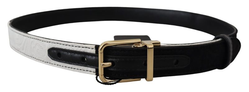 Dolce & Gabbana Ceinture Patchwork Noir Blanc avec Boucle en Métal Doré
