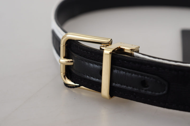 Dolce & Gabbana Ceinture Patchwork Noir Blanc avec Boucle en Métal Doré
