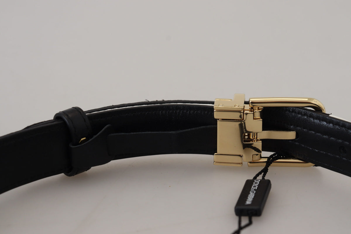 Dolce & Gabbana Ceinture Patchwork Noir Blanc avec Boucle en Métal Doré