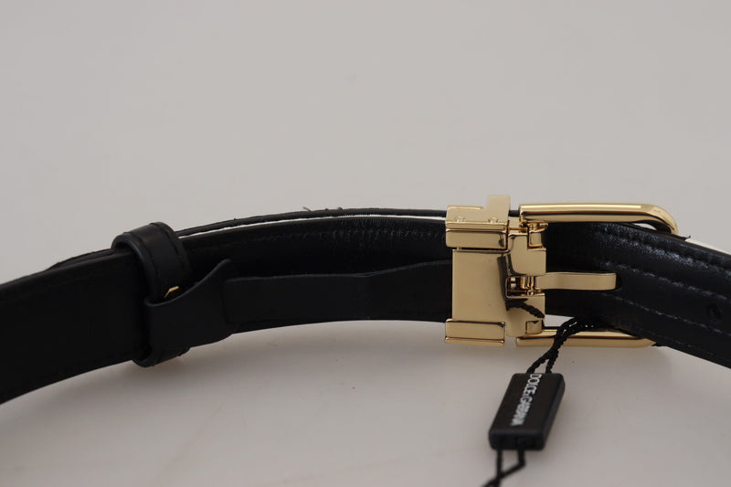 Dolce & Gabbana Ceinture Patchwork Noir Blanc avec Boucle en Métal Doré