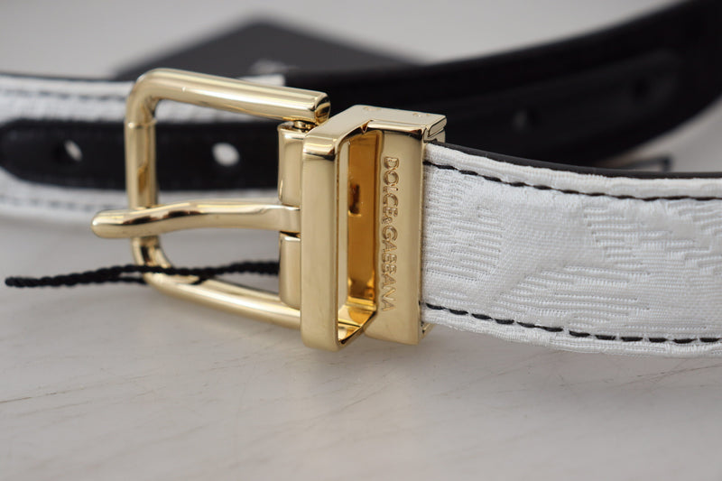 Dolce & Gabbana Ceinture Patchwork Noir Blanc avec Boucle en Métal Doré