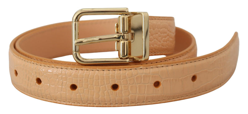 Dolce & Gabbana Ceinture en Cuir Exotique Beige avec Boucle Dorée