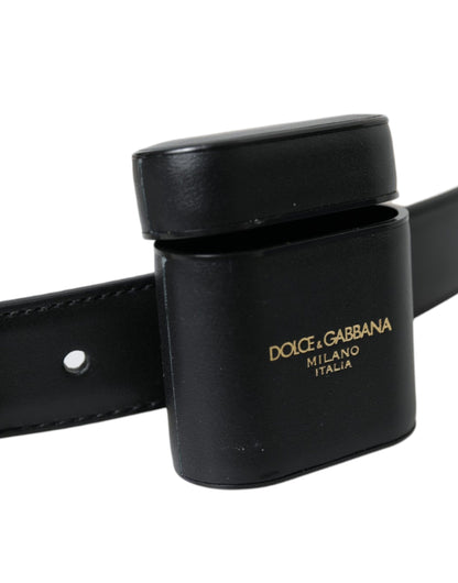 Étui Airpods en cuir noir Dolce & Gabbana avec boucle de ceinture argentée
