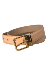 Dolce & Gabbana Beige Calfskin Leather Belt with Gold Metal Buckle