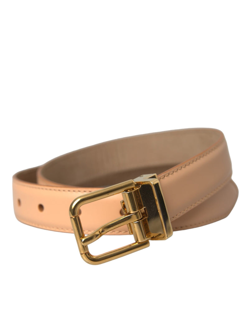 Ceinture en cuir de veau beige Dolce & Gabbana avec boucle en métal doré